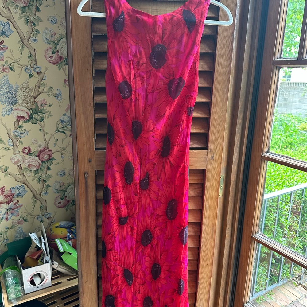 Elegant Silk Red Floral Dress